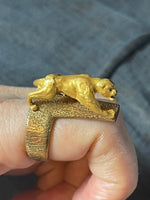 Vintage Panther/ Tiger Big Statement Ring Gold Tone & Sterling Silver 925 size 10 Handmade Piece