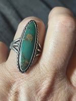 Vintage Green Turquoise Gemstone Saddle Ring Sterling Silver Native American Indian Bell Southwestern Size 6.5