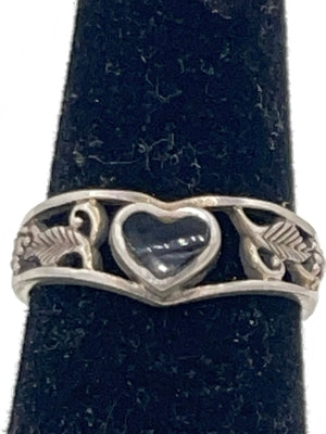 Vintage CW Black Onyx Heart Sterling Silver 925 Ring Size 7.75