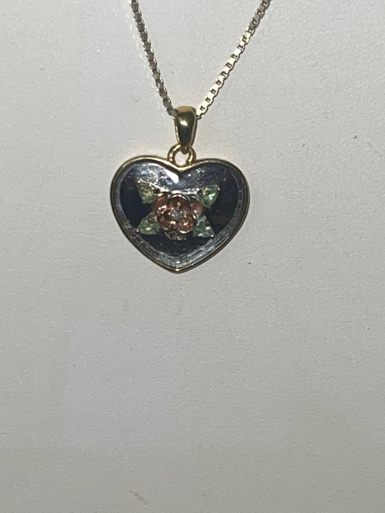 Vintage Heart Rose Pendant Genuine peridot and Diamond Necklace Chain