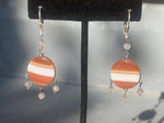 Stunning Banded Agate Earrings Sterling Silver 925 Lever Back Hook  Circle Dangles  Quartz Crystal Beads