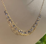 Vintage 14/20 Gold Filled Necklace Tanzanite Beads On A Draping Gold Chain - Small Bib